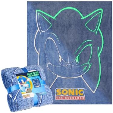 Imagem de Get Trend Cobertor Sonic The Hedgehog que brilha no escuro 129,5 x 149,9 cm para crianças, cobertor de lã macia para sofá-cama, presentes de jogadores para crianças (Blue Sonic)