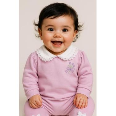 Imagem de Macacão Bebê Menina Recém Nascido 100% Algodão Premium Bordado Violeta