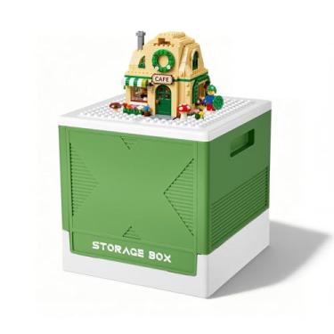 Imagem de Feeloco Caixa de armazenamento com tampa de placa de base de construção, caixa organizadora de brinquedos dobrável para blocos duplos, recipientes de armazenamento de 33 litros para Lego, caixas de