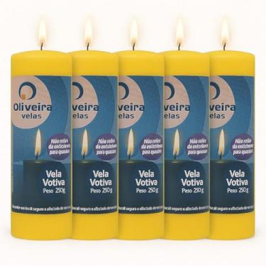Imagem de Vela7 Dias Branca 250g de Parafina Pura - Pacote com 5 Unidades (Tradicional, amarelo)