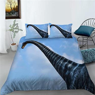 Imagem de Conjunto de capa de edredom king size céu azul animais dinossauros 133 x 199 cm conjunto de capa de edredom com estampa 3D dupla capa de edredom com fecho de zíper para meninas roupa de cama de