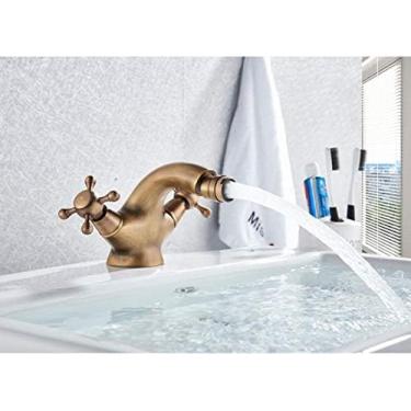 Imagem de Torneiras de cozinha Torneira de bidê Duas alças giratórias Torneira de pia de vaso de banheiro Torneira misturadora de água montada no deck Torneira misturadora de água cromada latão antigo-2