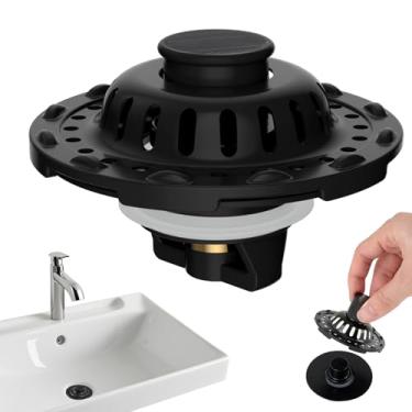 Imagem de Rolha universal para pia de banheiro 2 peças com captador de cabelo superior visível de metal, filtro de aço inoxidável, 2 peças, dreno pop-up 3 em 1, ajuste padrão de orifício de lavatório de 2,5 cm