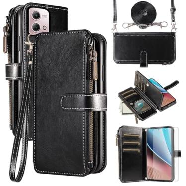 Imagem de Asuwish Capa de telefone para Motorola Moto G Stylus 4G 2023 capa com protetor de tela de vidro temperado e cordão com zíper carteira porta-cartão suporte suporte acessórios para celular GStylus