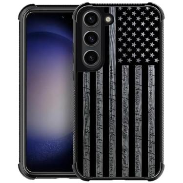 Imagem de Toulas Capa para Samsung Galaxy S23 Plus, design de bandeira americana de grão de madeira preta e cinza, proteção total, à prova de choque, anti-arranhões, capas para mulher e homem