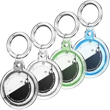 Imagem de Galafoki Pacote com 4 unidades à prova d'água compatível com suporte para Apple AirTags, pacote com 4 etiquetas de ar, chaveiro para crianças, cães, chaves de carro, bagagem, preto + branco + verde +