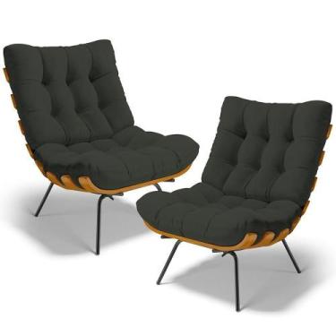 Imagem de Kit 2 Poltronas Decorativas Costela L02 Linho Verde - Lyam Decor