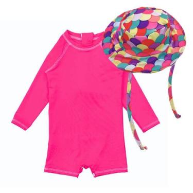 Imagem de Macaquinho Bebê Proteção Solar Uv 50+ Chapéu Praia Infantil - Fofotinh