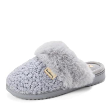 Imagem de Dearfoams Pantufas femininas de espuma viscoelástica Courtney Knit Scuff para uso interno, Cinza, 7-8