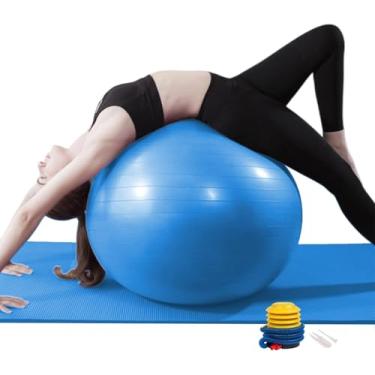 Imagem de GODREAM Bola Pilates, Bola Fisioterapia, Bola Suiça, 55 cm, 65 cm, 75 cm, Anti estouro, Suporta até 300kg, Ideal para Gravidez, Fitness, Yoga, Exercicios e Pilates em casa, com Bomba (Azul, 65cm)