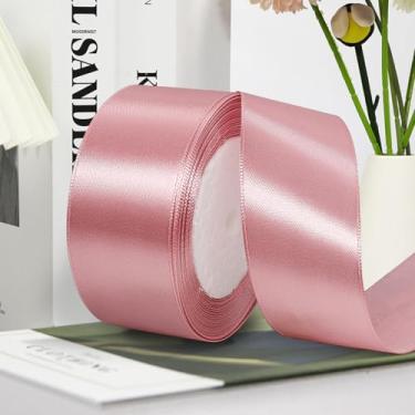 Imagem de Fita de cetim sólida, 50 metros fita de tecido artesanal para embrulho de presente buquês florais decoração de festa de casamento - 3,8 cm 50 metros, pasta de feijão rosa