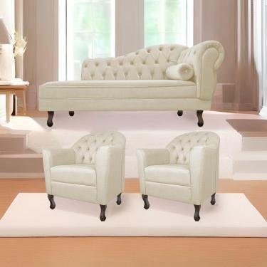 Imagem de Kit Diva Recamier Diana 160Cm Lado Esquerdo E 02 Poltronas Julia Linho - Doce Sonho Móveis Bege