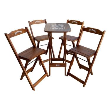 Imagem de Conjunto Mesa Bistrô Com 4 Banquetas Dobráveis De Madeira Personalizada Jack - Imbuia
