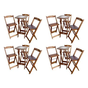 Imagem de Kit 4 Conjuntos Bistrô Mesa Com 3 Banquetas Dobráveis De Madeira Personalizada Hei - Imbuia