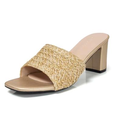 Imagem de qibusleen Sandália feminina de salto baixo e grosso, salto bloco mules 2025, sem cadarço, bico aberto, uma faixa para mulheres, formatura, festa, elegante, confortável, casual, sapatos, Trançado, 38