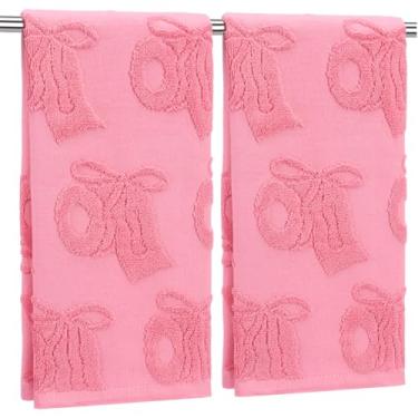 Imagem de SmoothNovelty 2 peças de toalhas de mão de laço rosa para banheiro papel de rolo engraçado laço jacquard trama 100% algodão absorvente prato decorativo toalhas de banho para banheiro decoração de