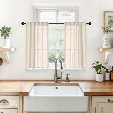 Imagem de YoungsTex Cortinas de linho de aveia para café 61 cm de comprimento - meia cortina pequena semitransparente com aba traseira para banheiro, casa de fazenda, cozinha, janelas sobre a pia, 2 painéis, 73