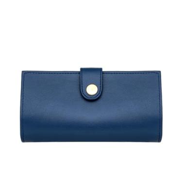 Imagem de Rabbaniz Carteira feminina de couro legítimo – Design fino com vários encaixes seguros – compartimentos para cartões e bolso interno com zíper, Azul, Design fino com vários encaixes seguros