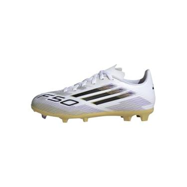 Imagem de adidas Tênis infantil unissex F50 League Firm Multi Ground, Branco/preto/dourado metálico, 11.5 Little Kid