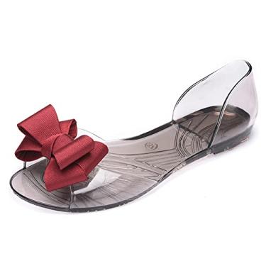 Imagem de Sandália feminina sem cadarço transparente para o verão, Vermelho, 36