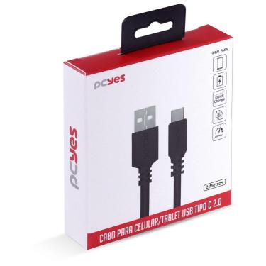 Imagem de Cabo Usb A 2.0 Para Usb Tipo C 2m Preto - Puacp-02