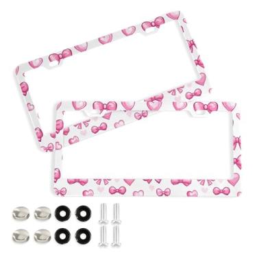 Imagem de SEHANY Lindas molduras de placa de licença de arco rosa, capas de moldura de alumínio à prova de ferrugem com orifícios elípticos e parafusos, serve para acessórios de carro de tamanho padrão de