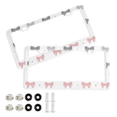 Imagem de SEHANY Lindas molduras de placa de licença de arco rosa, capas de moldura de alumínio à prova de ferrugem com orifícios elípticos e parafusos, serve para acessórios de carro de tamanho padrão de