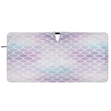 Imagem de Blueangle Para-brisa com escamas de sereia violeta e azul - 149,9 cm x 76,2 cm dobrável para janela dianteira do carro blocos de para-sol raios UV viseira de sol (971)