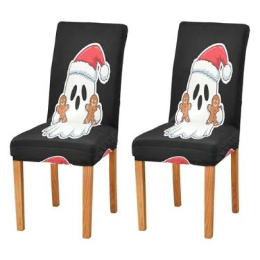 Imagem de Qilmy Conjunto de 4 capas elásticas para cadeira de jantar Halloween Boo, laváveis e removíveis, para sala de jantar, cozinha, hotel, banquete, festa, protetores de cadeira
