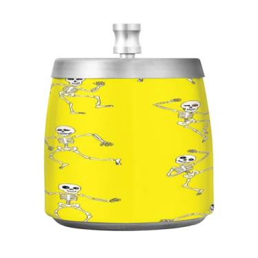 Imagem de Qilmy Cinzeiro de aço inoxidável de caveira fofa de Halloween com tampa - Cinzeiro de cigarro à prova de vento sem cheiro sem fumaça para casa, escritório, carro, pátio, varanda (uso interno e externo