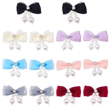 Imagem de SUNNYCLUE 21 peças, 7 cores, laço de pérola, mini fita de laço com pérolas artificiais, apliques de laço para clipes de cabelo, costura, scrapbook, padaria, buquês, buquês, topos de bolo