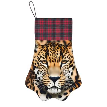 Imagem de SKKNT Meias de Natal com estampa de leopardo, animais de estimação, decoração de Natal, cães, gatos, árvores, doces, presente, conveniente