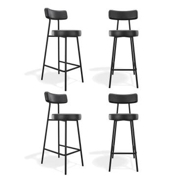 Imagem de Kit 04 Banquetas Alta Cozinha Kobe Estofada Com Encosto Couríssimo Preto - Desk Design