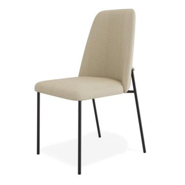 Imagem de Cadeira Sala De Jantar Lior Com Encosto Estofado Base Preta Linho Bege - Desk Design