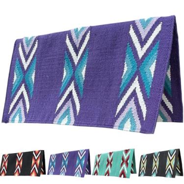 Imagem de Majestic Ally Cobertor de sela ocidental, design de diamante Canyon, lã da Nova Zelândia, aderência de cavalo tecida à mão, 91 x 86 cm (azul-petróleo roxo)