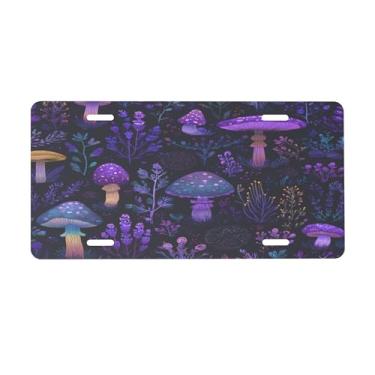 Imagem de Placa de matrícula floresta roxa cogumelo para placas dianteiras de carro alumínio metal adequado para caminhão, placa de porta de carro, bar, café, acessórios automotivos para homens e mulheres 15 x