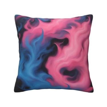 Imagem de XLLingL Capa de almofada quadrada com estampa de fogo azul e rosa para sofá, cama, quarto, sala de estar, capas de almofada para decoração de casa de fazenda