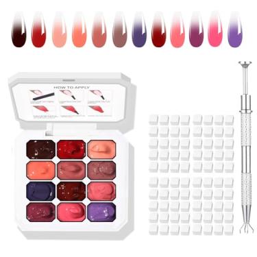Imagem de finger secret Conjunto de esmalte de gel ombré de 12 cores, pigmento ombré para unhas, pintura gradiente em gel com 100 esponjas de unhas para géis 3D para arte de unhas em salão ou uso doméstico