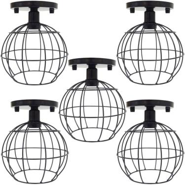 Imagem de 5 Lustres Teto Plafon Industrial Aramado Globo Retrô Luminária Sobrepor Vintage Preto Agp Ilumini