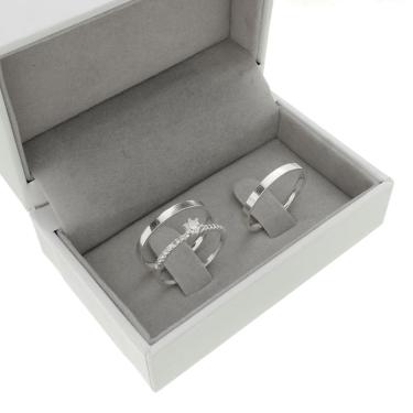 Imagem de Aliança De Namoro Compromisso Prata 950 + Solitário Zircônia