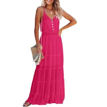 Imagem de Vestido Maxi de Verano PRETTYGARDEN Vermelho Sem Mangas Tamanho L