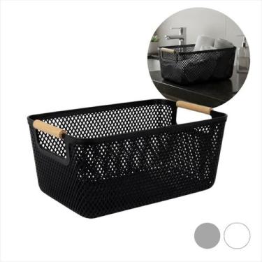 Imagem de Cesto Organizador Com Alça Madeira Bambu Caixa Decorativo Multiuso Plá