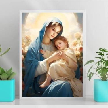 Imagem de Quadro Maria Com Menino Jesus 24x18cm - Vidro Branca