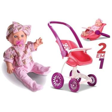 Imagem de Boneca Milkbabys mais Carrinho de passeio Confort Baby 2 em 1 Kit - MI