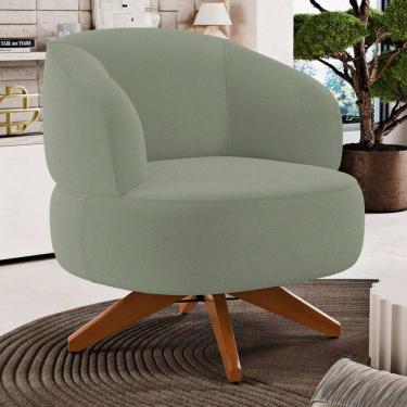 Imagem de Poltrona Decorativa Orgânica Living Have Base Madeira Giratória Bouclê Verde Oliva - Abmaza