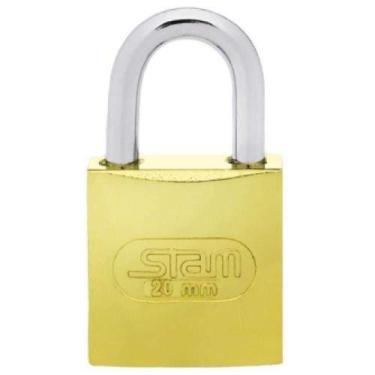 Imagem de Cadeado 20mm Zamac Latonado com Mola de Aço Inoxidável, Pino e Contra 