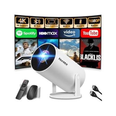 Imagem de [Atualizado em 2026] Mini projetor suporta 4K 1080p FHD Auto Keystone Rotativo 270° com WiFi 6 e projetor Bluetooth 5.2, portátil, compatível com HDMI/TV Stick/Memory Stick/Laptop, branco