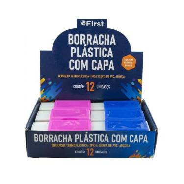 Imagem de Kit 12 Borrachas Escolares Grandes com Capa Coloridas em Pote Apagar L