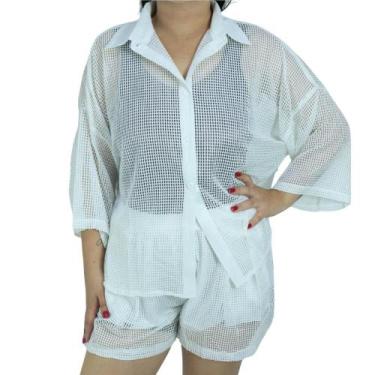 Imagem de Saída de Praia Feminina Conjunto Blusa e Shorts - BAUARTE, Branco
