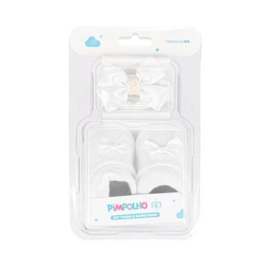 Imagem de Kit sapato e faixa de cabelo liso branco - Pimpolho, Branco